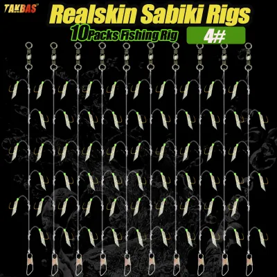 5/10 Packs Fishing Sabiki Rig - Real Fishskin Glow-in-the-Dark String Hook Set for Night Fishing Freshwater/Saltwater