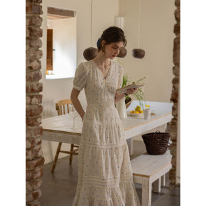 PIAOYA | French Polka Dots Waist-cinching V-neck Midi Dress
