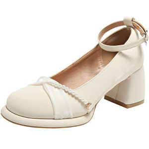 YX | Mary Jane Style Pearl Decorated Heeled Shoes