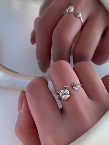 Nhẫn hở có thể điều chỉnh kích cỡ linh vật tuổi dần đầu hổ túi tiền phong cách cổ trang độc đáo mới lạ màu Bạc retro basic trang sức nữ đẹp NA-32