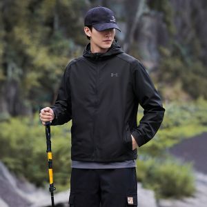 under Armour Mens Outdoor Fitness Sportswear Fleece Lined Hooded Jacket Waterproof Breathable Running Shirt Polyester Fiber