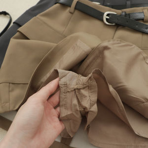 Cao Vòng Eo Ngắn Chân Váy Chữ A Có Thắt Lưng Chống Ánh Sáng Đi Bộ Vintage Phong Cách Bảo Hộ Lao Động Nửa Thân Váy E 7415 Trang Phục Mùa Thu