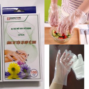 Hộp 100 chiếc găng tay tiện lợi dùng khi chế biến thức ăn bảo vệ tay khi làm việc tiếp xúc với dầu mỡ hoá chất làm tóc …