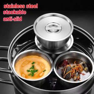 304 Stainless Steel Steamed Egg Bowl with Lid Fruit Salad Dessert Soup Bowl Rice Noodles Bowl Food Container Kitchen Tableware