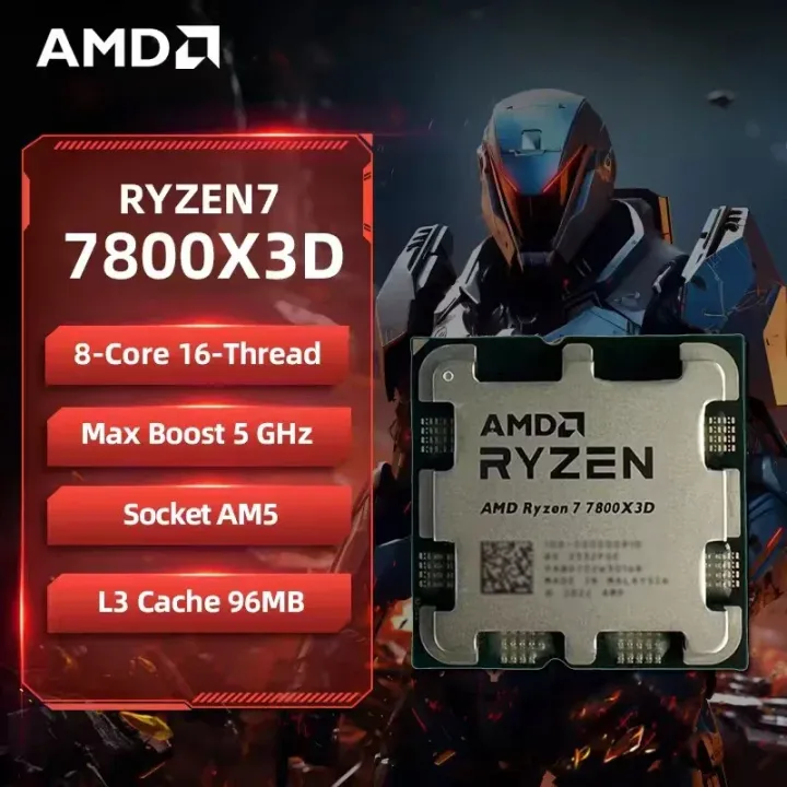 AMD | AMD CPU Ryzen 7 7800X3D New R7 7800X3D 5.0 GHz 8-Core 16-Thread 5NM 96M 100-100000910 Socket AM5 Tray Without cooler