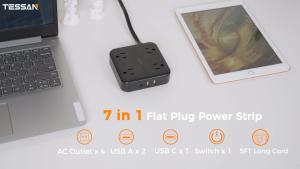 TESSAN Flat Plug Power Strip Heavy Duty Extension Cord Adaptor Socket Desktop 5Ft Extension Cord with 3 USB Ports 6 Widely Spaced Outlets for Home and Office Accessories