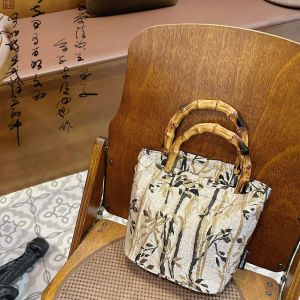 New Chinese Style Water Ink Series Bamboo Forest Versatile Casual Small Womens Handbag Square Bamboo Node Handheld Bag