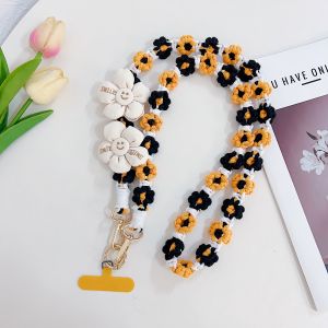 สายโทรศัพท์มือถือแบบผูกมือทำจากผ้าฝ้ายโพลีเอสเตอร์ 2 สี ทอด้วยมือ แบบสะพายข้าง 2 สี ดอกเดซี่ สายยาว สายโทรศัพท์มือถือแบบอเนกประสงค์