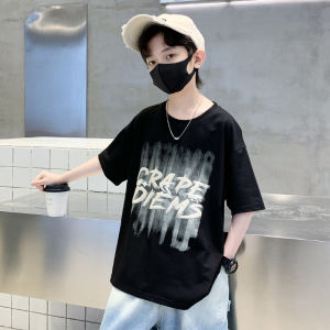 ชุดสองชิ้นคอตตอนสำหรับเด็กชาย แขนสั้น ฤดูร้อน สำหรับเด็กวัย 8-12 ปี ชุดลำลอง ผ้าฝ้ายผสม ลำลอง สำหรับเด็กชาย