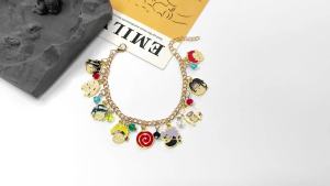 Bandai | Japanese Anime Naruto Cartoon Character Bracelet Set Metal DIY Enamel Pendant Charm Beads Wholesale Fashion Jewelry Gift