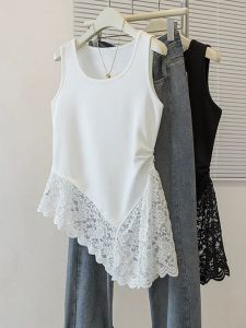 Irregular Lace Spliced Tank Top Large Size Slim Fit Summer
