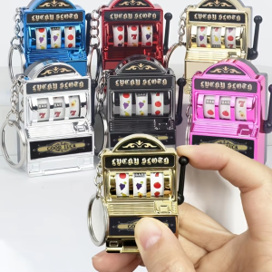 Mini Fruit Slot Machine Keychain Creative Fidget Toy Portable Lucky Charm Pendant Bag Accessory Fun Gift for Kids and Adults