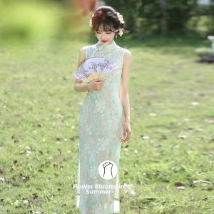 Green Sleeveless Modern Cheongsam Dress Fresh Youthful Style