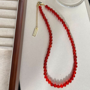 Red Agate Beaded Necklace New Chinese Style Womens Fashion Jewelry Lockbone Chain Alloy Material  out  Sensation
