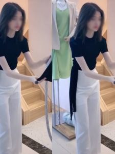 Slimming Effect Short Sleeve T-Shirt And High Waist Pants Set for Women Casual Style Black And White Fashionable Spring Collection