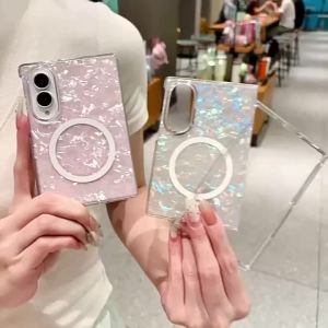 Fantasy Shell Pattern Transparent Magnetic Case For Samsung Galaxy Z Fold 8 Ultra 7 6 5 4 5G Wireless Charger Slim Hard PC Cover