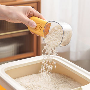 Yolanda ที่ตักข้าว ตักเมล็ดธัญพืช พร้อมสเกลที่ตักในครัว ด้ามจับสามารถเก็บสมุนไพรป้องกันชื้นและแมลง ได้ Rice Scoop