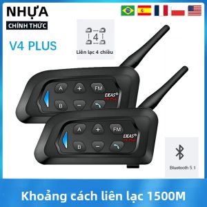Tai Nghe Bluetooth EJEAS V4 PLUS Tai Nghe Liên Lạc Toàn Bộ Song Công 2-4 Người Lái Phạm Vi 1500M Có Tai Nghe Micro Cho Mũ Bảo Hiểm Xe Máy