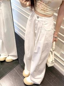 High Waist Wide Leg Straight Cut Jeans Womens Spring New plus Size Faded Washed Folded Hem Trousers Comfortable Slimming