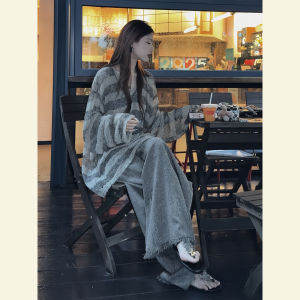 SHANGSHA | Summer Korean Style Old Money Style Striped Sun Protection T-shirt Wide Leg Pants Set