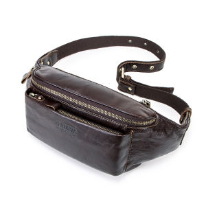 CONTACTS Genuine Leather Vintage Men Waist Packs for iPhone Travel Fanny Pack with Card holder Male Belt Bag Zipper Crossbody Bag Chest Bag