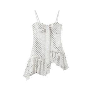 Lace Hollow Knit Top Polka Dot Halter