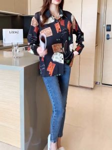 TianShun New Korean Fashion Chiffon Soft Fabric Long sleeved Shirt Casual Work Wear OL Printed Shirt Top Womens Casual Shirt In stock
