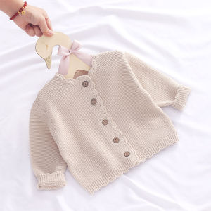 Girls Knitted Cardigan Newborn Baby Sweater Pure Cotton Princess Western Style Small Coat Baby Outwear Korean Spring and Autumn Clothing