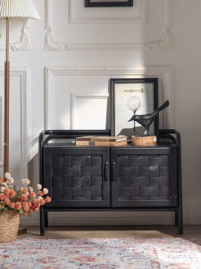 French Style Chinese Style Solid Wood Sideboard Tea Cabinet Retro Wall Integrated Storage Rack Black Entrance Cabinet
