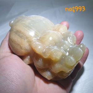 Peach Moonstone Pixiu/Orange Moonlight Pixiu/ 天然橙月光石貔貅，手把件，摆件 /As Feng Shui Ornament Lucky Peach Moonstone Pixiu