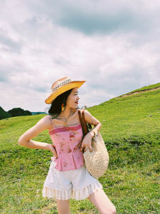 Boss Feng Peach Short Pants Womens Casual Style Bow Tie Court Style Slim A-Line French Wide Leg Hot Pants High Waist Straight Tube