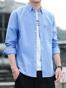 ROMON | Romon Long Sleeve Shirt Mens Casual Pure Color Versatile Fashionable Spring Autumn Business Casual Cotton Polyester Blend