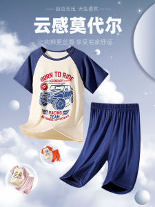 Kids Modal Pajamas Summer Ice Silk Thin Boys Short Sleeve Youth Boys Summer Air Conditioning Set Homewear