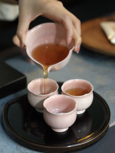 Mini Sakura Pink Handmade Ceramic Tea Cup Small Capacity Tea Drinking Cup  Style Home Tea Room Use Color Glaze Craft