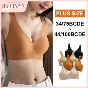 INTIMA lancar Plus saiz Bra untuk wanita jeli jalur Anti-kendur Wireless Push Up Bras dengan payudara besar seluar dalam cawan penuh yang selesa keluarkan tali lebar berlapis