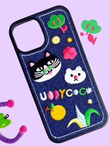 Original Uodycoco Small Wealthy Embroidered Phone Case Compatible with  Models 17/16/15/14/13 pro And pro Max Denim Material