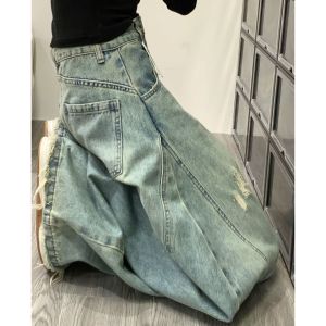 Quần Jeans Denim Cạp Cao Phong Cách Mỹ Retro Cho Nữ Quần Ống Rộng Ôm Dáng Mùa Thu Thiết Kế Mới Quần Dài Đến Sàn