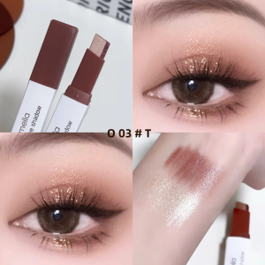 Girl 2-Color Eyeshadow Stick Pearl Glitter & Waterproof Shimmer Easy Apply Eye Pencil Natural Matte Nude Tones
