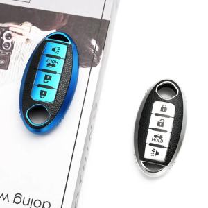 4button Leather Car Key Case Cover for Nissan Leaf Micra Qashqai J11 J10 X Trail T32 Versa Note Patrol Key Fob Cover Accessories