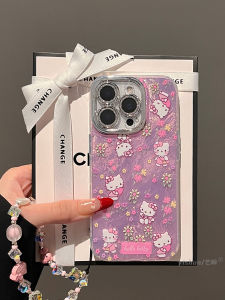 Cute Kt Cat Phone Case for  16ProMax Spring New Style 17Pro Pink Base Small Flowers 14Plus Girl Heart 13Pro Full Lens Protection 15  12 Protective Cover
