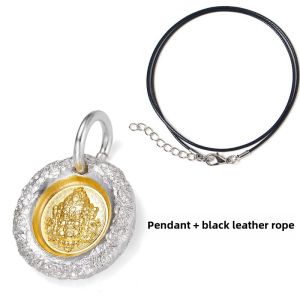 Mens Yellow Buddha Wealth Pendant round Tag Necklace Ethnic Style Gold Plated Fashion Jewelry Lucky Attracting Wealth Charm
