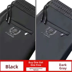 Ice Silk Mens Casual Pants Summer Thin Elastic Business Loose Waist Straight Leg Trousers for Office Wear Comfortable Fit