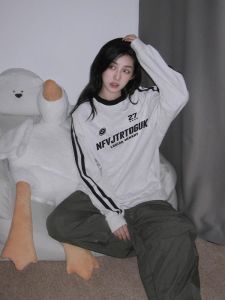 Chinese Fad American Retro Three Bars Raglan Sleeve Long Sleeves T-Shirt Female Spring & Fall Couple Wear Loose Cotton Base Shirt Ins