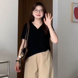 plus Size V-Neck Short Sleeve T-Shirt Casual Summer Slimming Belly Covering Top High Waist Flattering for All Body Types