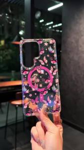Fashion Gradient Light flower Glitter Clear Magnetic Phone Case For Samsung S26 Ultra S25 Plus S24 FE Shockproof Protector Cover