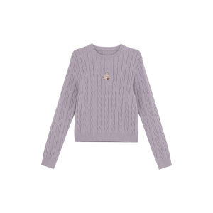 Womens Autumn Embroidered Bear Cable Knit Sweater