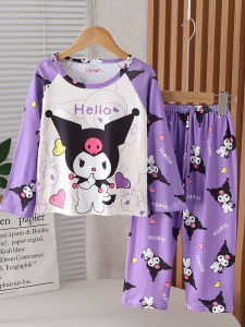 Spring Autumn Childrens Sleepwear Princess Baby Long Sleeve Long Pants Girls Kuroko Set Thin Home Clothes Cartoon Print round Neck Pullover