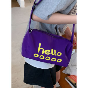 Trendy Letter Canvas Bag Womens Large Capacity Casual Underarm Crossbody Bag Pillow Shape Soft Handbag Korean Style