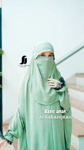 Afhadahijrah - Gamis set cadar pita elisa denim crinkle airflow baju dan hijab instan syari free niqab