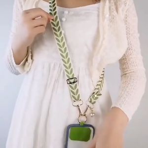 Lineworks - Mobile Phone Strap with Adjustable Cross Body Lanyard Embroided Pattern Design